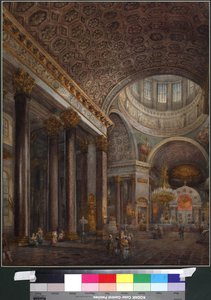Interieur van de Kazankathedraal in Sint-Petersburg, door Vasily Semyonovich Sadovnikov (1800-1879). Aquarel op papier door Vasili Semenovich Sadovnikov