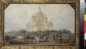 De parade voor de Sint-Isaac kathedraal in Sint-Petersburg door Vasili Semenovich Sadovnikov
