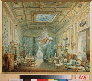 De woonkamer met pastels door Vasili Semenovich Sadovnikov
