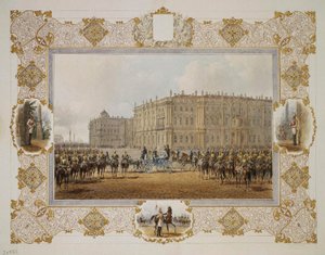 Review van het Horse-Guardsmen Regiment voor het Winterpaleis, 1850s