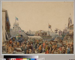 Kermiskraam op het plein van de admiraliteit in Sint-Petersburg