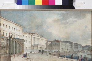 Het Catharina Instituut aan de Fontanka rivier, door Sadovnikov, Vasily Semyonovich (1800-1879). Aquarel op papier