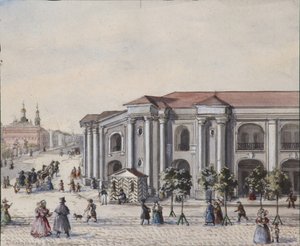 De Grote Gostiny Dvor Koopmanswerf in Sint-Petersburg, 1830-1840s door Vasili Semenovich Sadovnikov