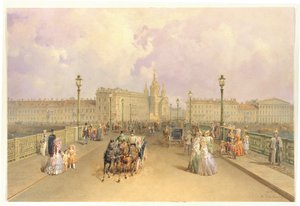 Uitzicht op de Blagoveshchensky-brug in Sint-Petersburg, 1851 door Vasili Semenovich Sadovnikov