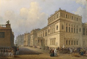 Uitzicht op de Nieuwe Hermitage door Millionnaya Straat, 1851