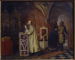 Tsaar Ivan IV de Verschrikkelijke biddend door Vasili Vladimirovits Pukirev
