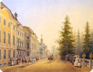 De hoofdingang van het Grote Paleis in Peterhof