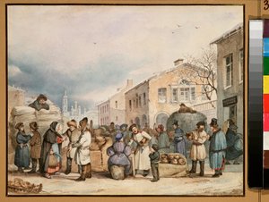De hooi markt in Sint-Petersburg door Vasily Ivanovich Sternberg