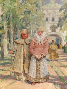 Voor de poort van het klooster door Vasily Ivanovich Navozov