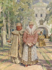 Buiten de kloosterpoort door Vasily Ivanovich Navozov