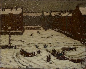 Voorstad in sneeuwweer