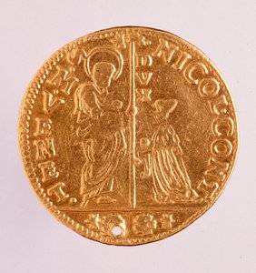 Gouden munt (zecchino of sequin) uit de Republiek Venetië: regering van doge Nicolo Contarini (1630-1631) door Venetian School