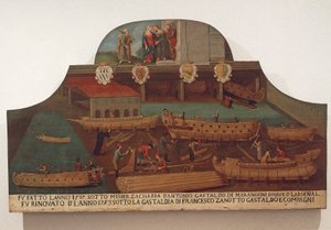 Uithangbord van het Gilde van scheepsbouw in het Arsenale van Venetië