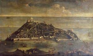 Tabarca eiland, schilderij door onbekende Venetiaanse kunstenaar, Tunesië door Venetian School
