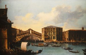 De Rialtobrug, Venetië, vanuit het noorden, 1753 door Venetian School