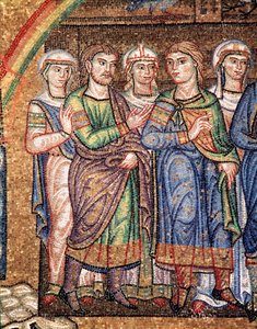 Het leven van Noach, de zonen van Noach (mozaïek detail) door Veneto Byzantine School