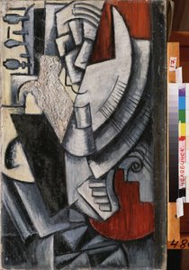 Portret van de kunstenaar Vladimir Tatlin (Tatline) (1885-1953) met een Bandura (Bandoura) door Vera Yefremova Pestel