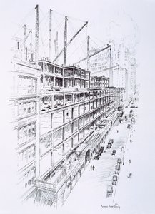 Uitzicht op de kranen op de 8e verdieping van het Empire State Building, mei 1930, uitgegeven door William Edwin Rudge door Vernon Howe Bailey