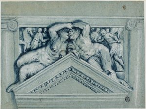 Boven de deur met satyr en satyresse door Veronese