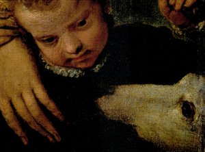 Portret van een Vrouw met een Kind en een Hond (detail)