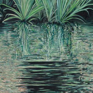 Groene waterweerspiegelingen