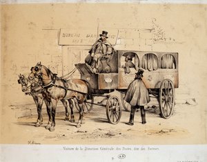 Postkoets - Lithografie door Adam, ca. 1840
