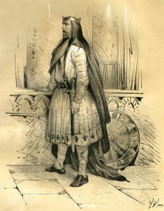 Clodion de Harige, leider van de Salische Franken van ongeveer 428 tot zijn dood in 447, waarschijnlijk voorvader van de Merovingen. Gravure door Victor Adam (1801-1866) in het boek 