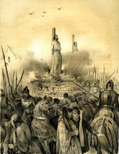 Dood van de slager van Jacques de Molay (Molai) (1243-1314), laatste grootmeester van de Orde van de Tempeliers (1298). Philippe le Bel liet hem arresteren (1307), martelen en opsluiten voordat hij hem levend verbrandde, samen met de commandant van Normand door Victor Adam