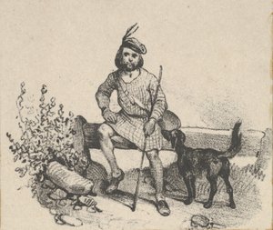 Man zittend met een hond, midden 19e eeuw