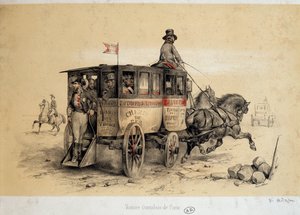 Parijse omnibuswagen - Lithografie door Adam, ca. 1840 door Victor Adam