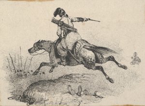 Soldaat op galopperend paard, midden 19e eeuw