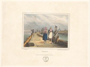 Twee meisjes en een soldaat op de aanlegsteiger bij Calais