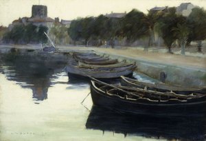 Boten aan hun ligplaatsen, 1876 door Leon Victor Dupre