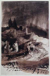Het kasteel, 1878 (pen en inkt en was op papier) door Victor Hugo