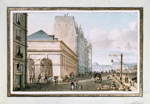 Uitzicht op de nieuwe Pluimveemarkt, gelegen aan de Quai des Augustins nabij de Pont-Neuf, Parijs, ca. 1810