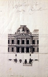 Ontwerp voor een gevel voor een koninklijk huis door Victor Louis