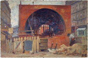 De werkzaamheden van de metro op het Saint-Michel plein in 1906