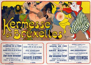 Levensstijl. Brusselse kermis (Carnaval), België. Poster door V. Mignot, België, ca. 1890