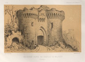 ...Pl.6, Oude Poort van het Kasteel van Malmort Correze, 1860 door Victor Petit