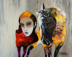 Abstracte vrouw met paard