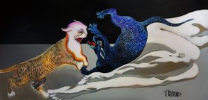Blue Gold Feline Embrace door Victor Tkachenko
