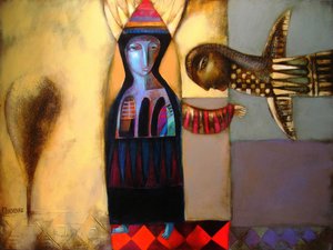 Mystieke vrouw en vogel door Victor Tkachenko