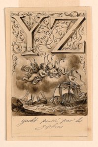 Ontwerp voor de letters Y en Z van een leesboek: Jacht/ Zephir (Jachten aangedreven door Zephyrs)