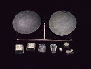 Weegschaalbalk uit een Vikingbootbegrafenis in Kiloran Bay, Colonsay, Argyll, 875-925 AD door Viking Viking