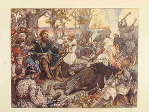 Rust van Grootvorst Vladimir II Monomakh tijdens de Jacht. De Keizerlijke Jacht in Rusland door N. Kutepov door Viktor Mikhaylovich Vasnetsov