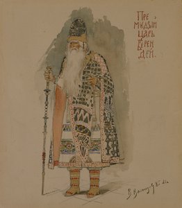 Tsaar Berendey. Kostuumontwerp voor de opera Sneeuwmeisje door N. Rimsky-Korsakov, 1885