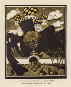 De orthodoxe priester als tuinspin (kleurenlitho)