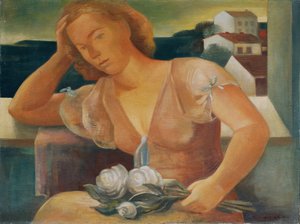 De vrouw van de kunstenaar met bloemen door Viktor Planckh