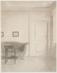 Interieur met Bank en Klein Tafeltje, r. een Deur door Vilhelm Hammershøi