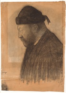 Portret van Thorvald Bindesbøll in profiel naar links door Vilhelm Hammershøi
